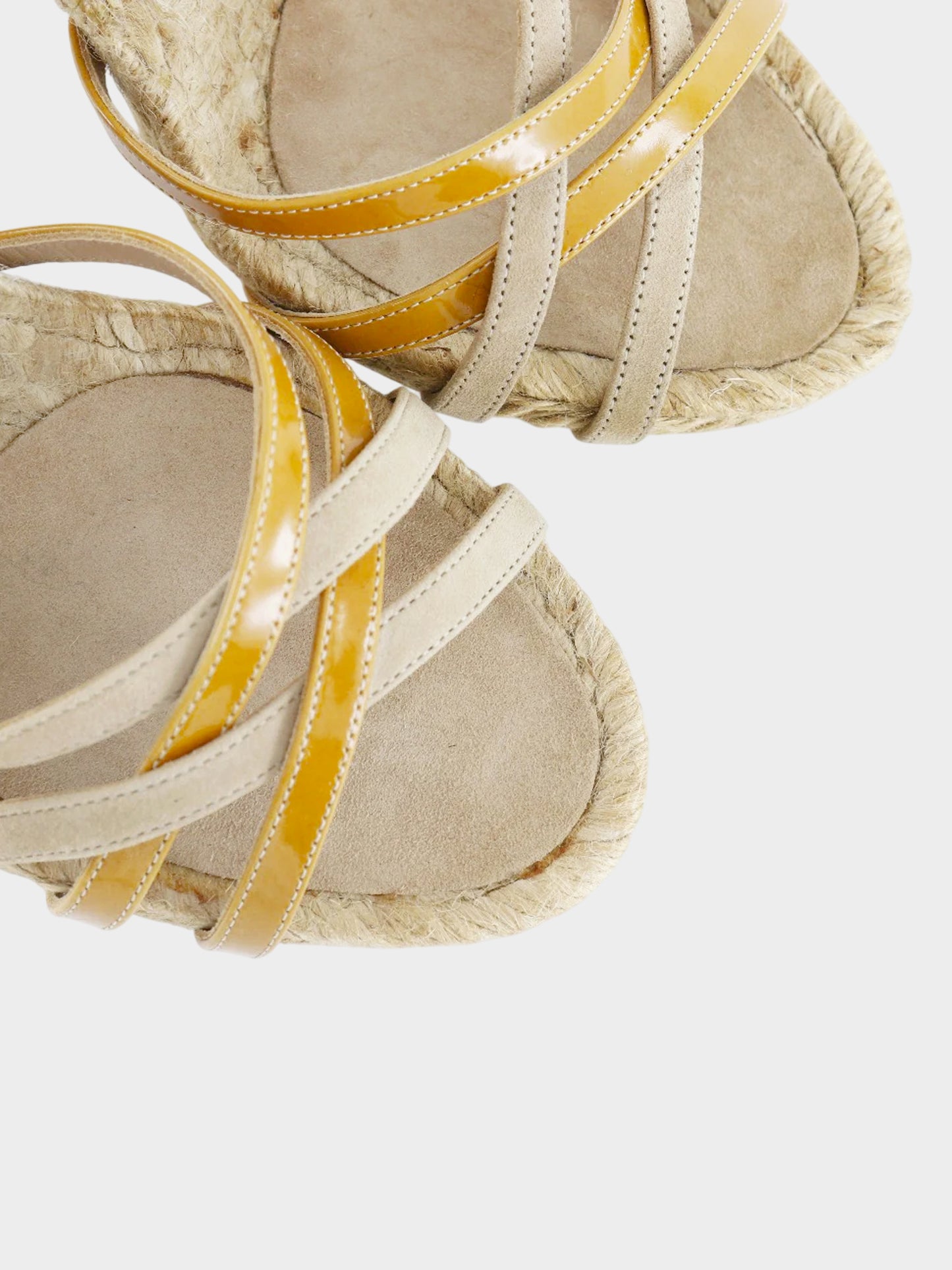 Chanel 2000s Beige Suede and Jute Wedge Sandals