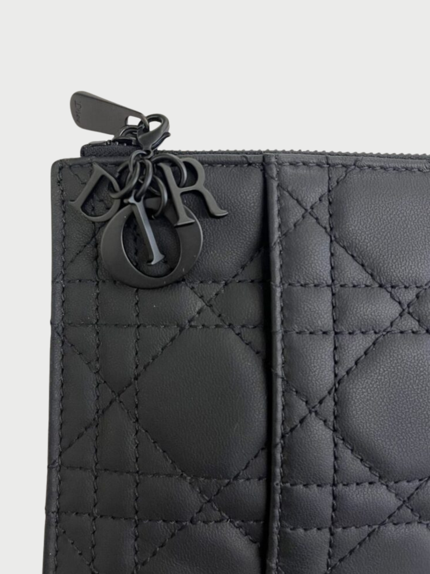 Christian Dior 2010s Black Leather Lady Dior Zip Wallet