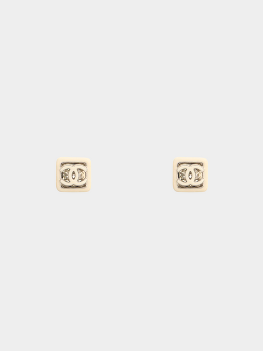 Chanel 2010s White Coco Square Stud Earrings