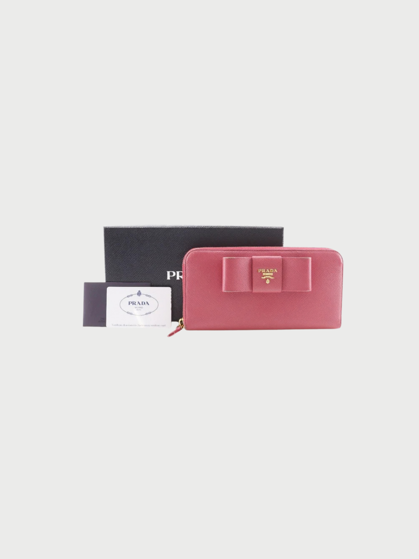 Prada 2010s Pink Saffiano Leather Ribbon Wallet