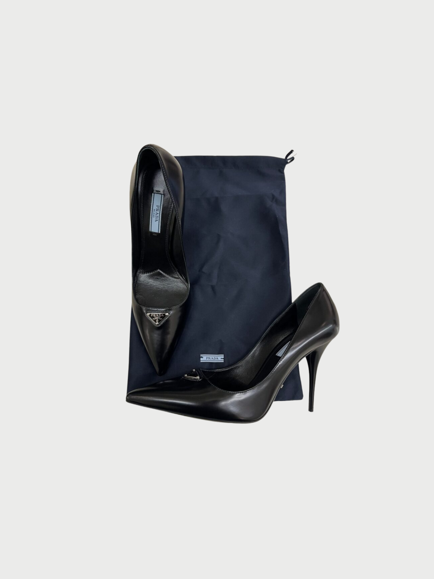 Prada 2020s Black Brushed Leather Logo Pumps