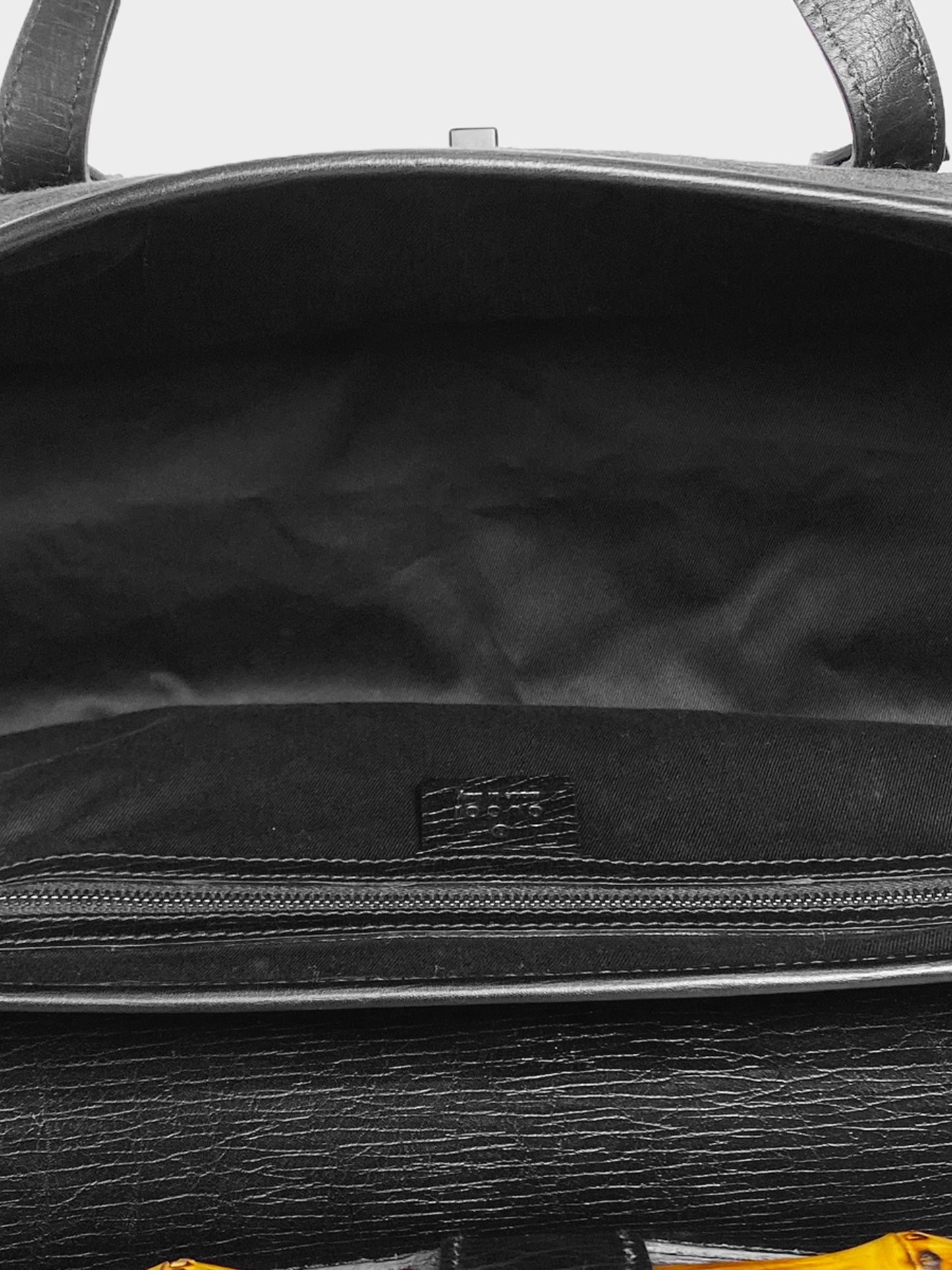Gucci 2000s Black Leather and Canvas GG Bamboo Bullet Bag