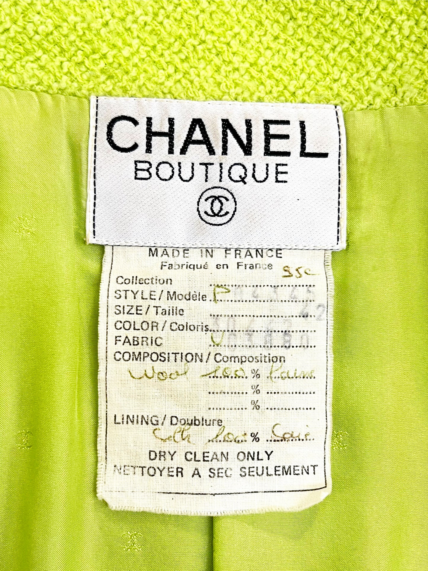 Chanel 1995 Lime Green Blazer with Mirror Buttons