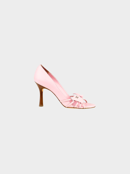 Chanel 2000s Pink CC Dainty Leather Bow Pumps