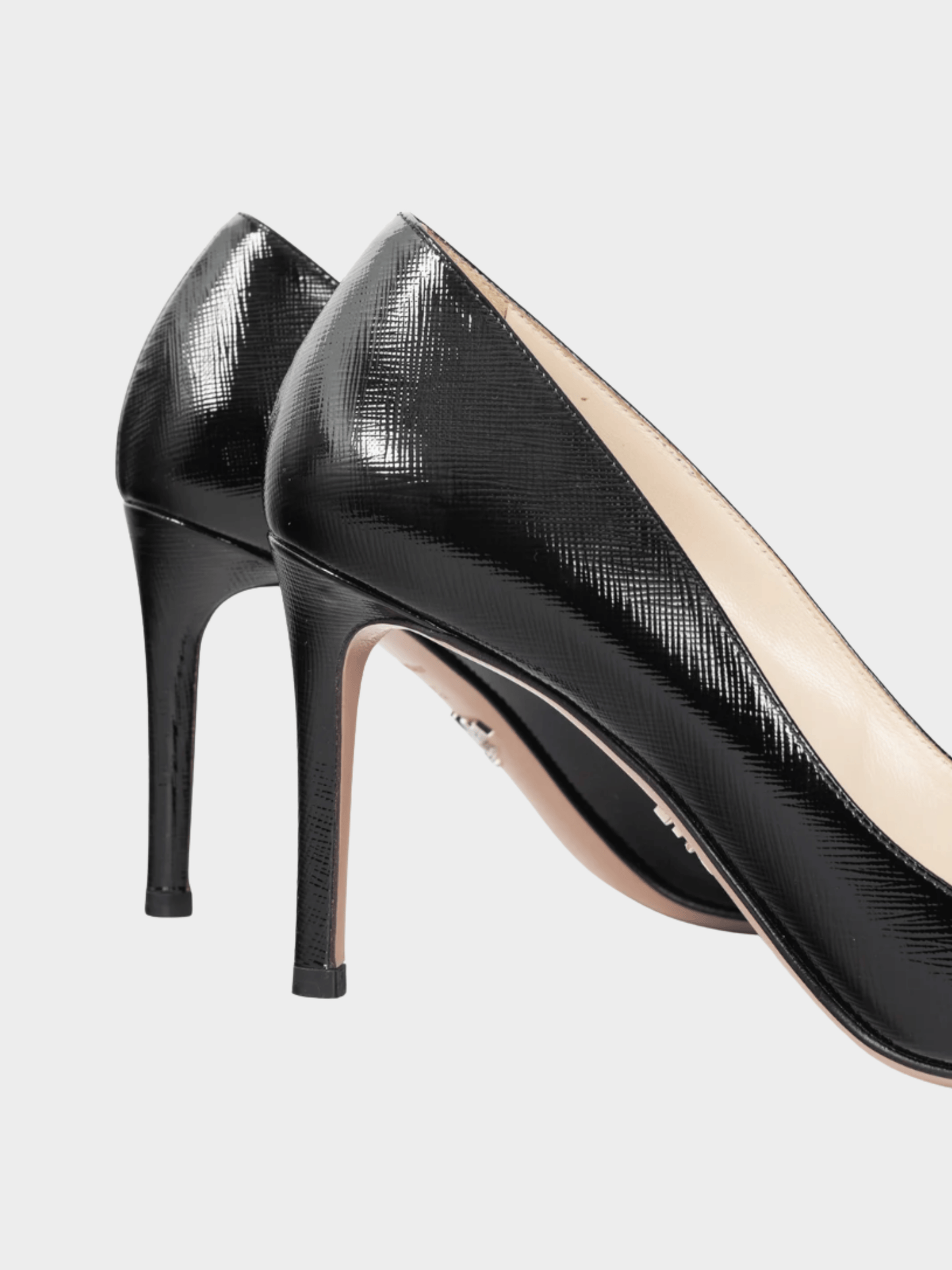 Prada 2010s Black Patent Saffiano-Texture Pointed-Toe Heels