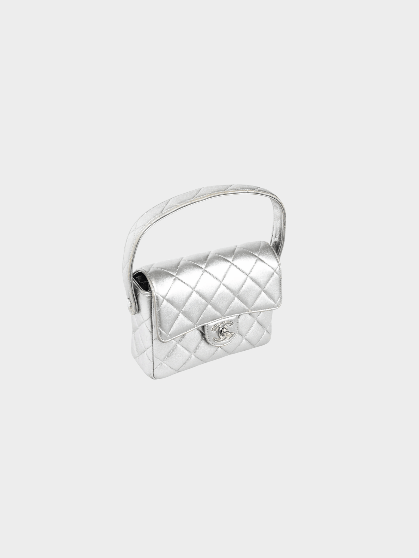 Chanel 2000s Metallic Silver Quilted Leather Mini Handbag