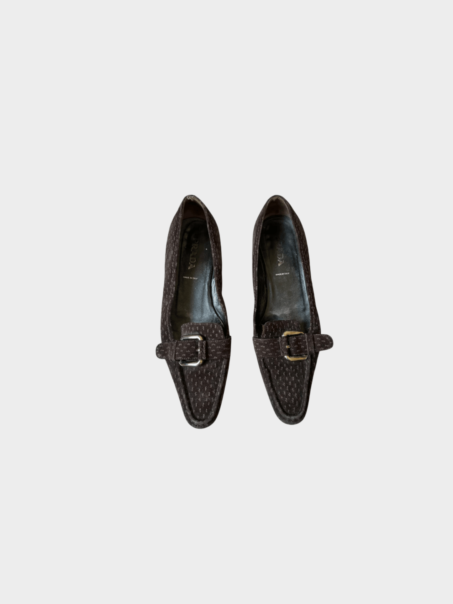 Prada 2000s Brown Suede Ostrich Buckle Loafer Flats