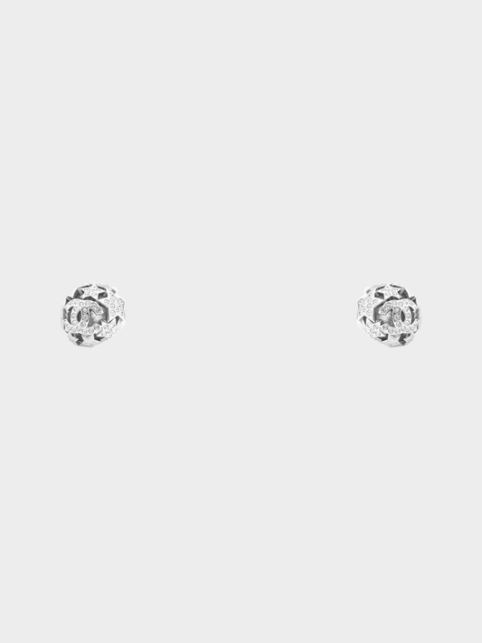 Chanel FW Act 1 2025 Silver-Tone Crystal Star Domed Stud Earrings