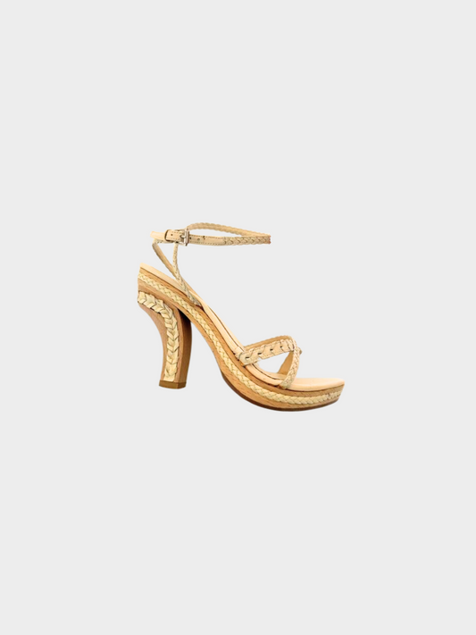 Christian Dior 2000s Beige Leather Braided Wood Heels