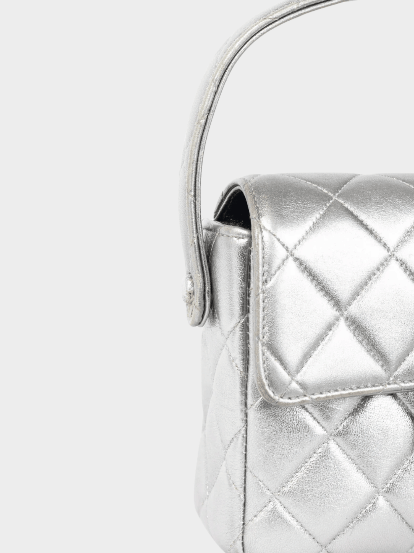 Chanel 2000s Metallic Silver Quilted Leather Mini Handbag