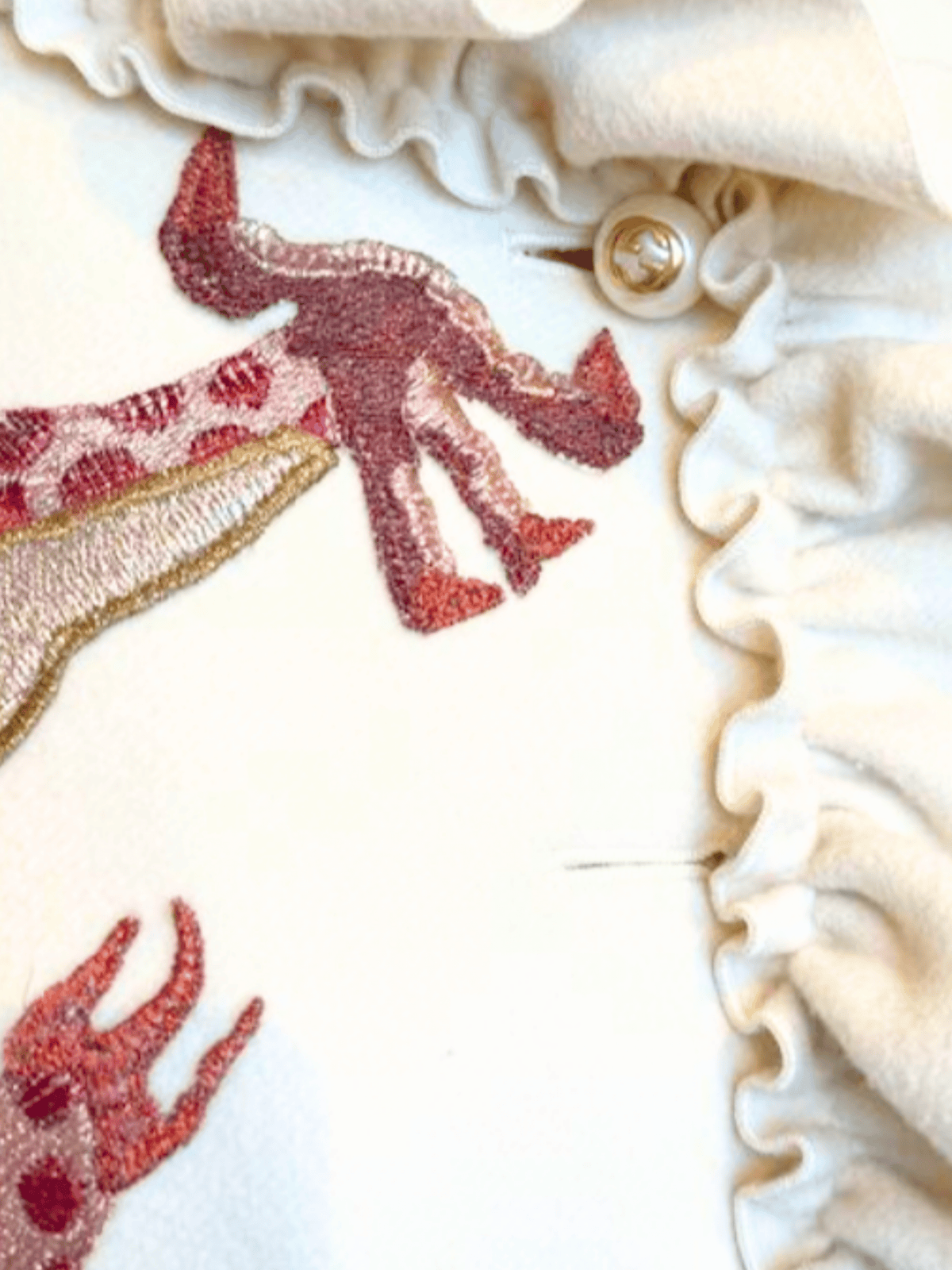 Gucci Pre-Fall 2017 Ivory Wool Dragon Embroidered Ruffle Coat