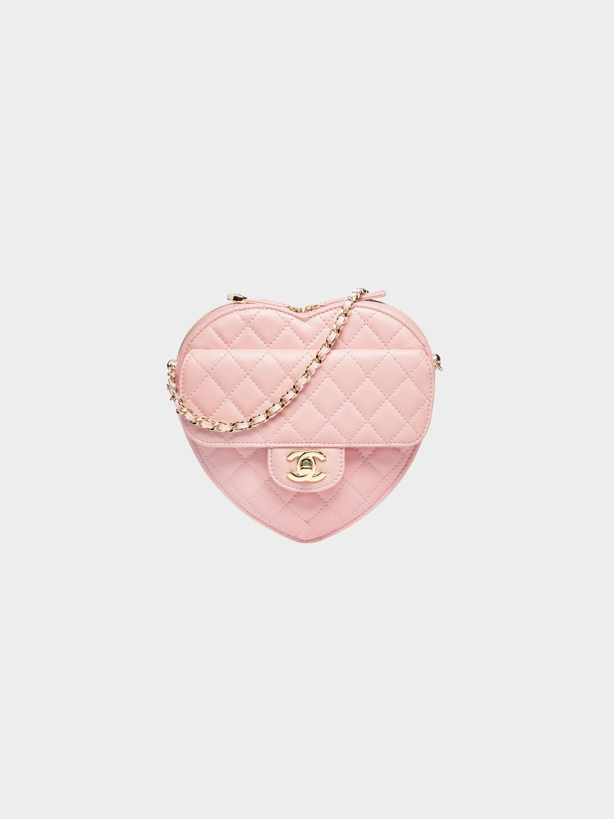 Chanel 2025 Baby Pink Lambskin Quilted CC In Love Mini Heart Bag