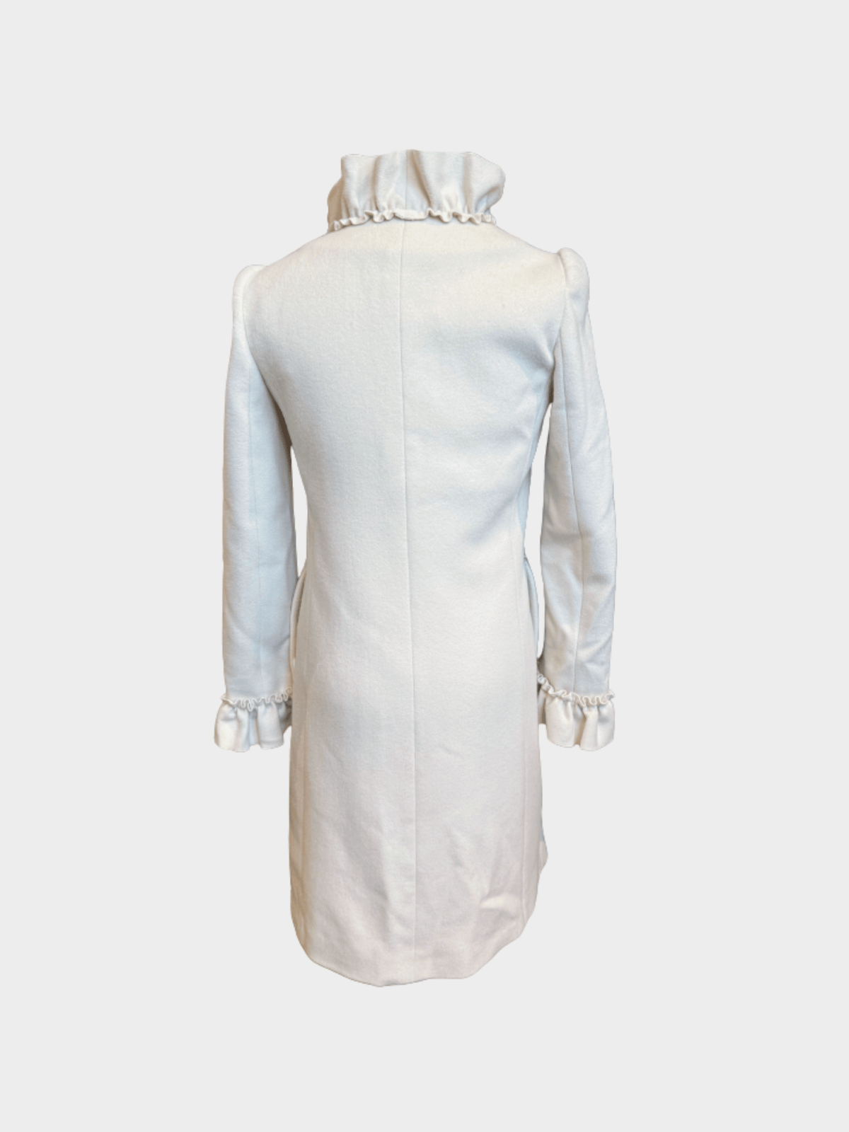 Gucci Pre-Fall 2017 Ivory Wool Dragon Embroidered Ruffle Coat