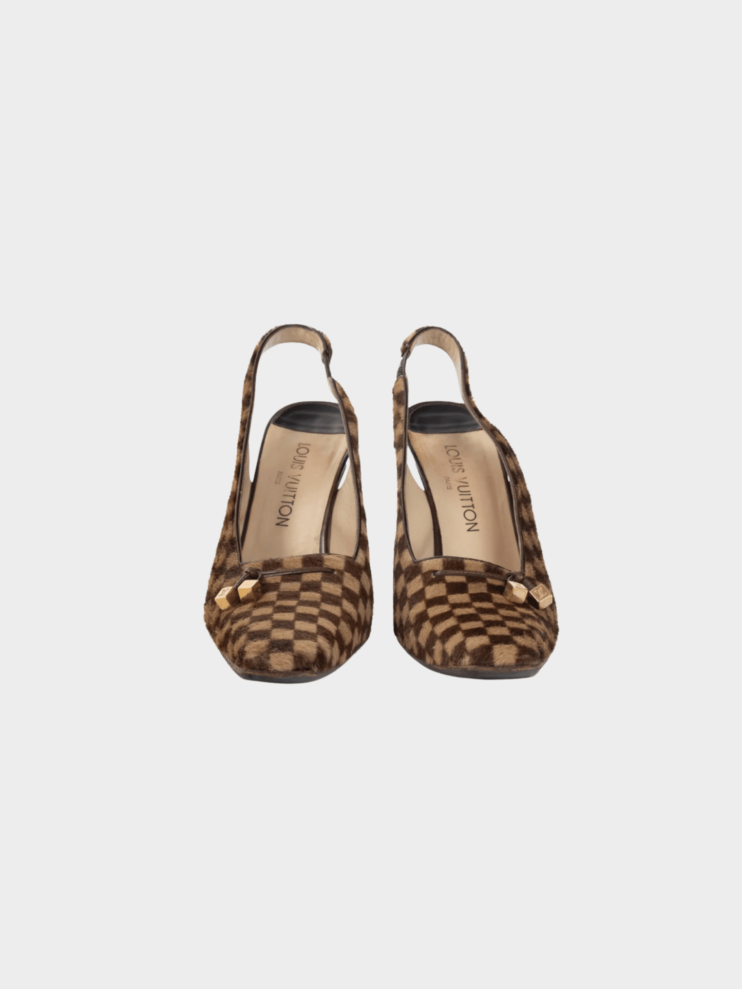 Louis Vuitton 1999 Brown Damier Ebene Calf-Hair Slingback Pumps