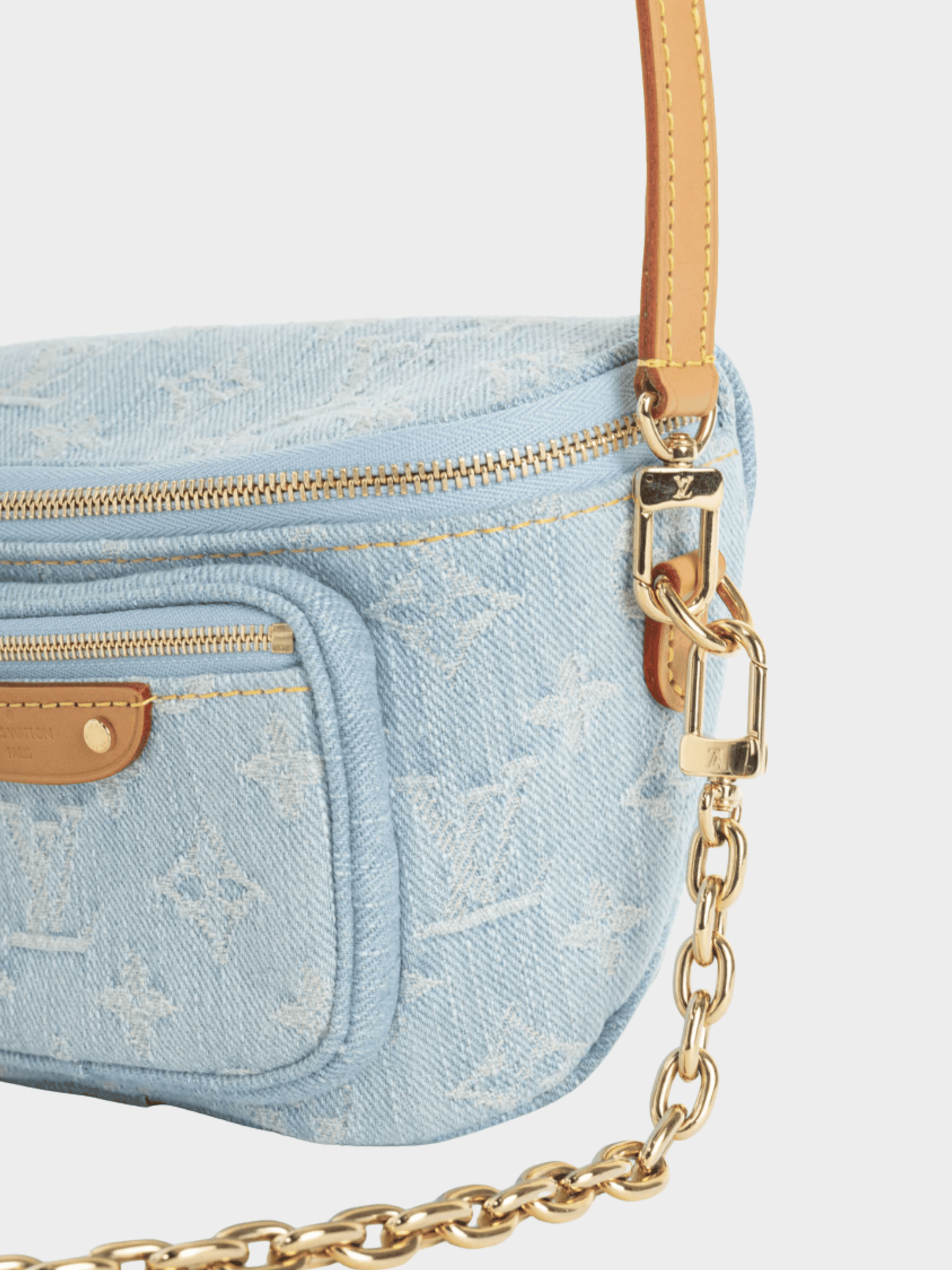 Louis Vuitton 2010s Sky Blue Monogram Denim Mini Bumbag