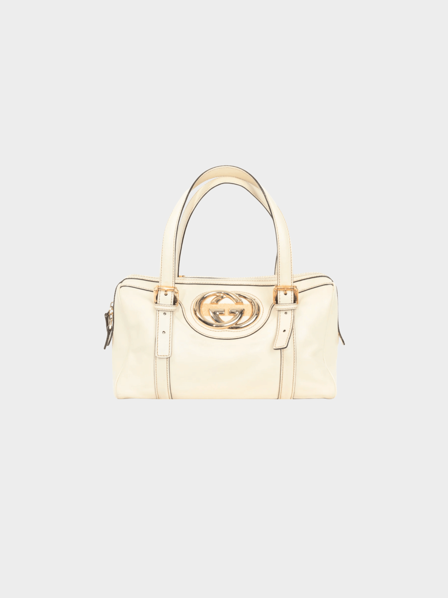 Gucci 2000s Boston Britt Small White Leather GG Handbag