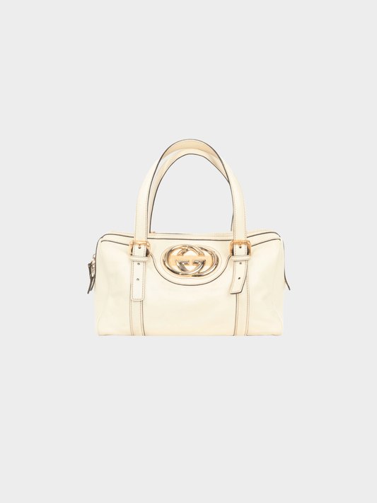 Gucci 2000s Boston Britt Small White Leather GG Handbag