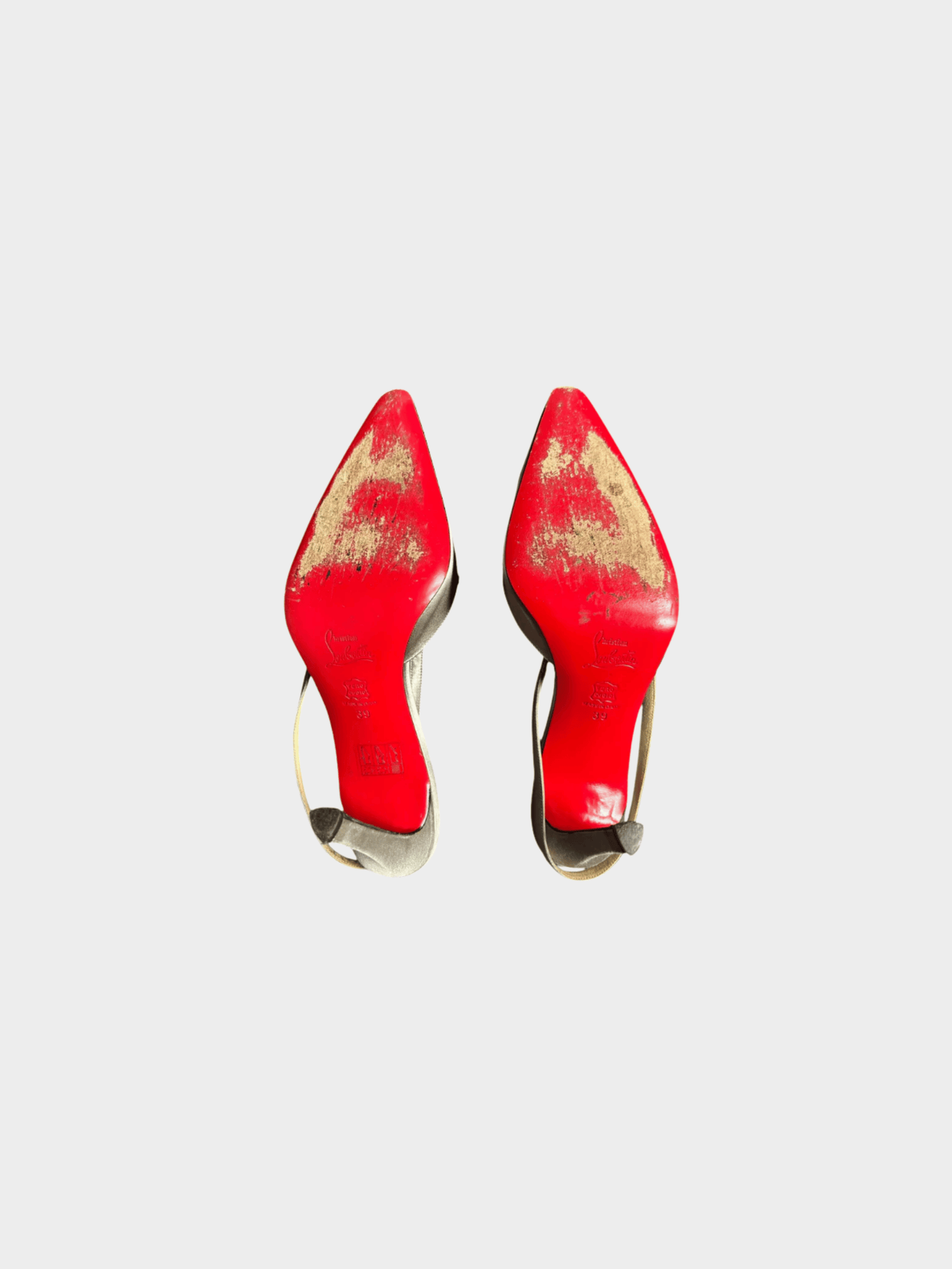 Christian Louboutin 2000s Grey Satin Slingback Heels