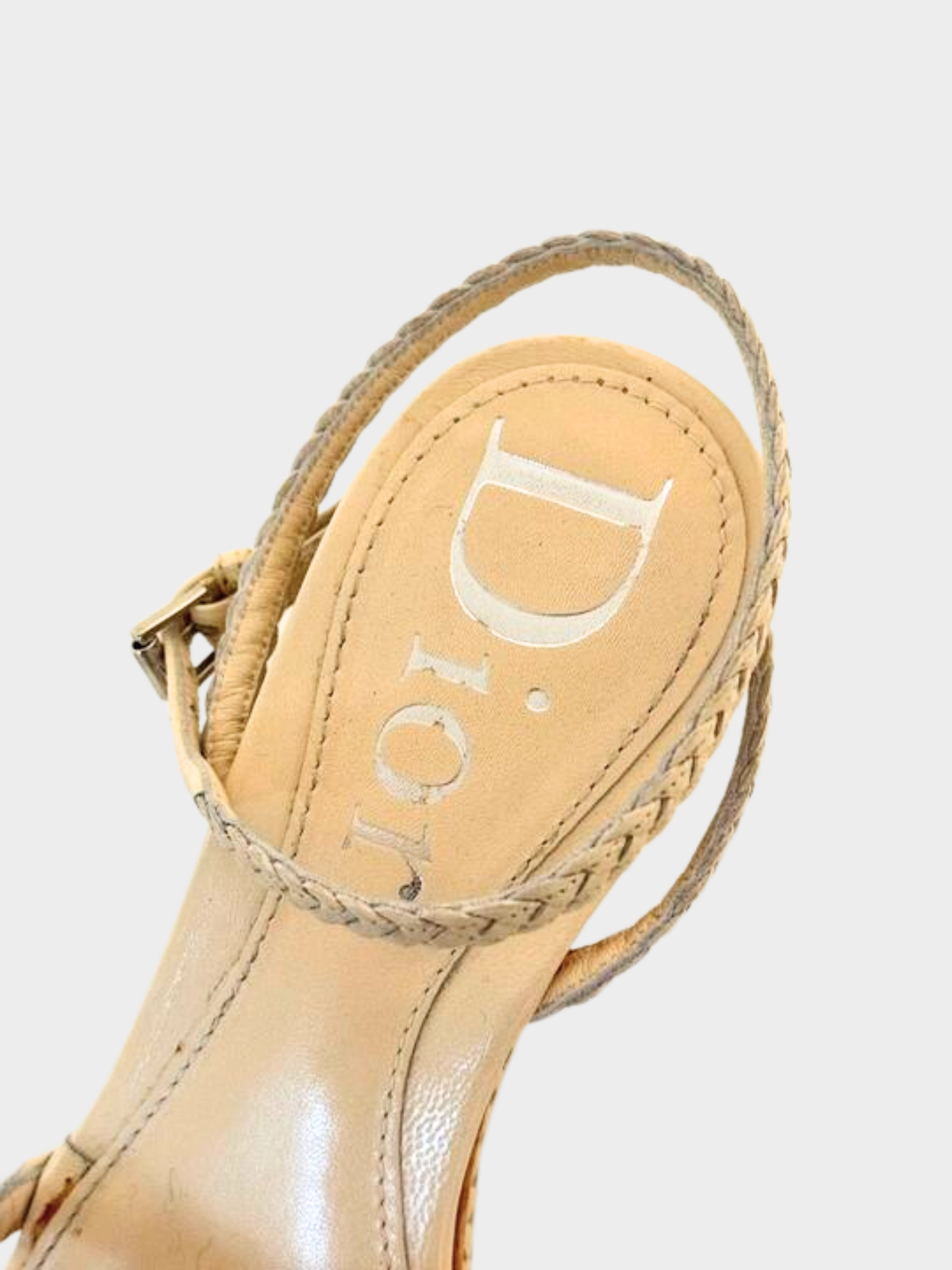 Christian Dior 2000s Beige Leather Braided Wood Heels