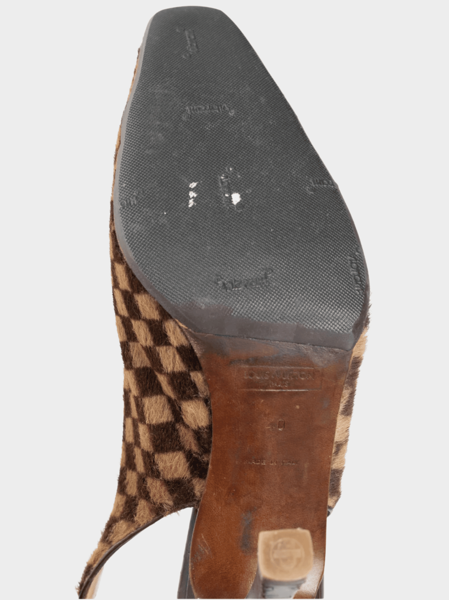 Louis Vuitton 1999 Brown Damier Ebene Calf-Hair Slingback Pumps