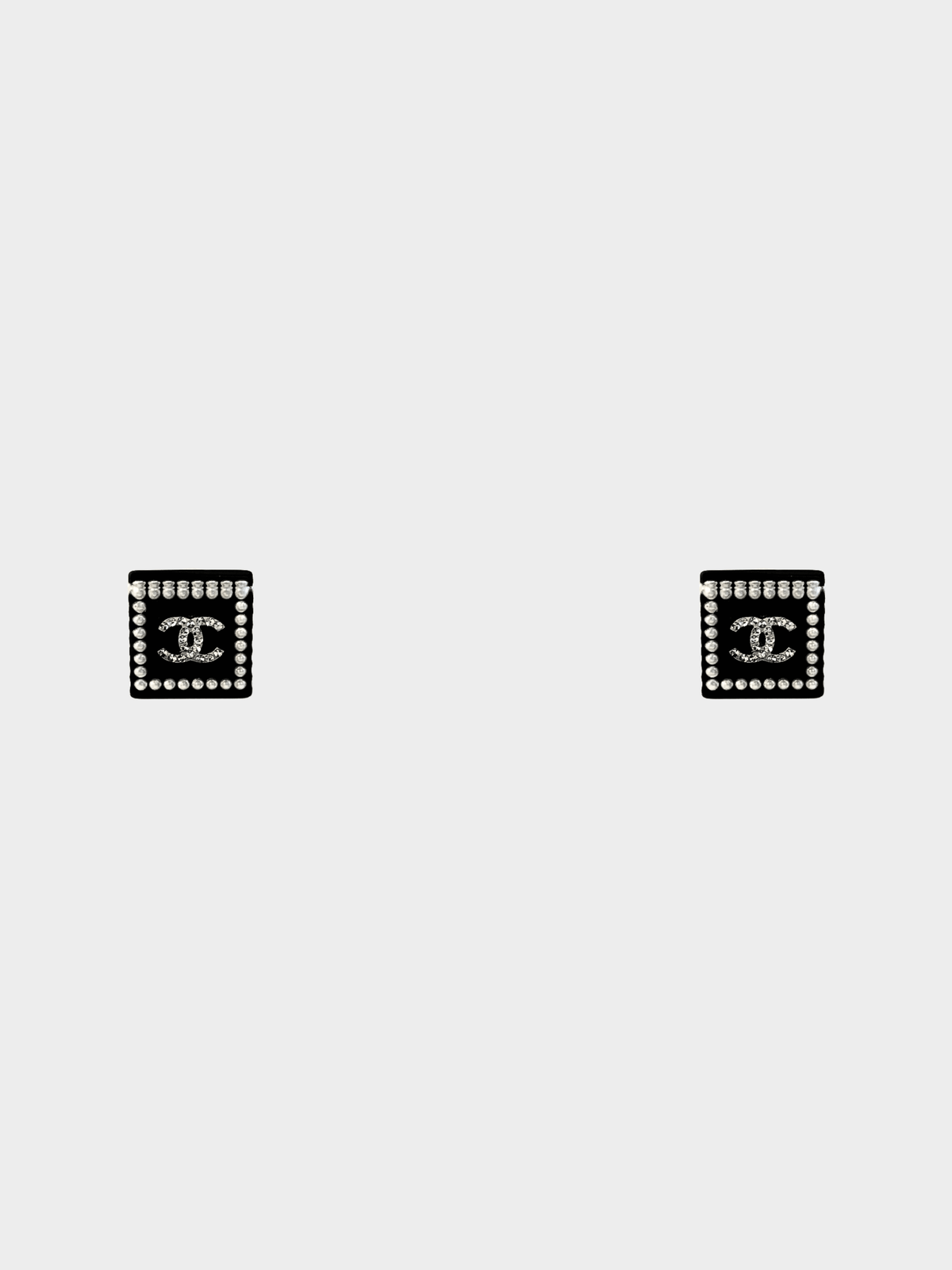 Chanel 2015 Black Coco Square Rhinestone Earrings