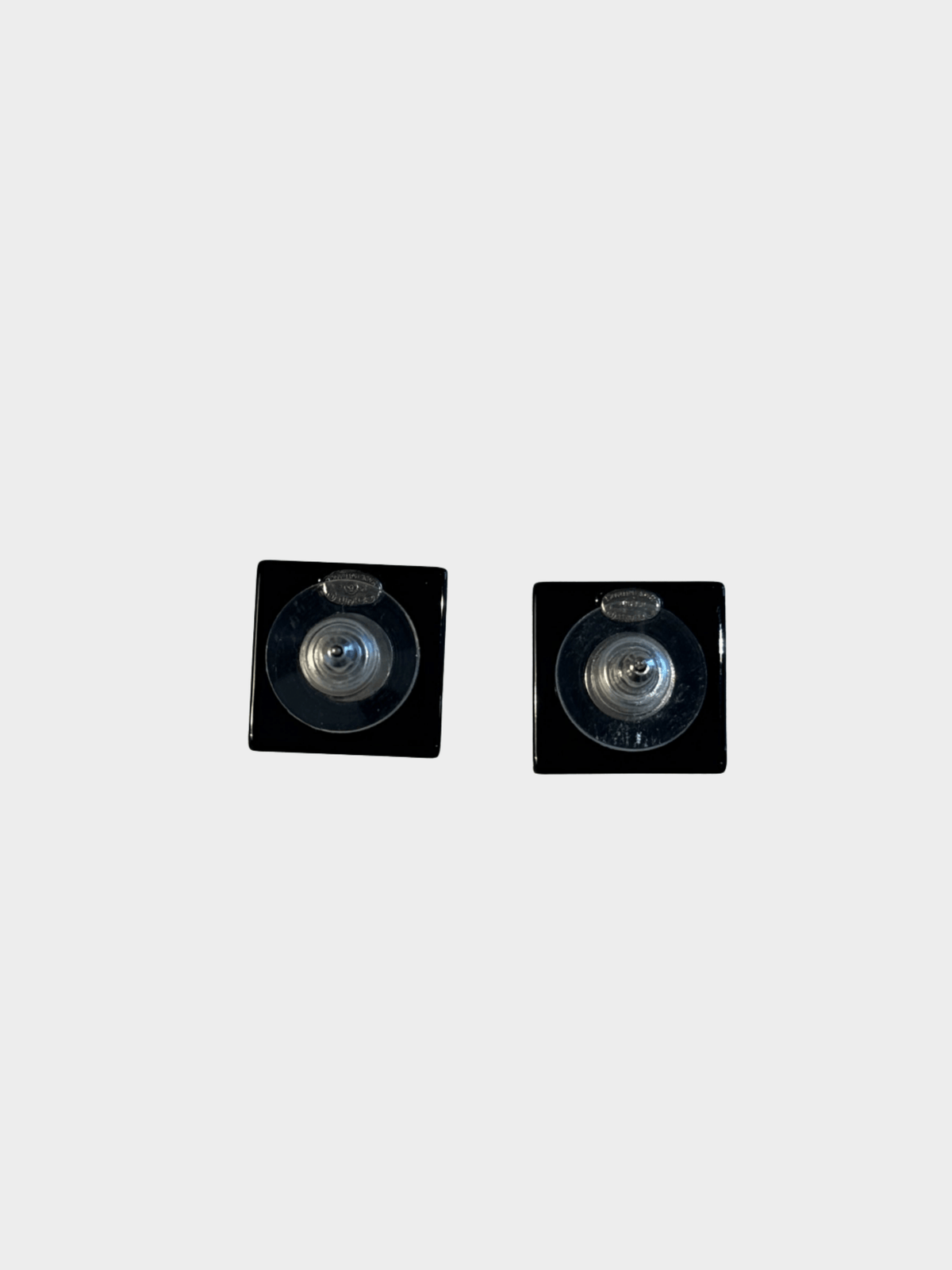 Chanel 2015 Black Coco Square Rhinestone Earrings