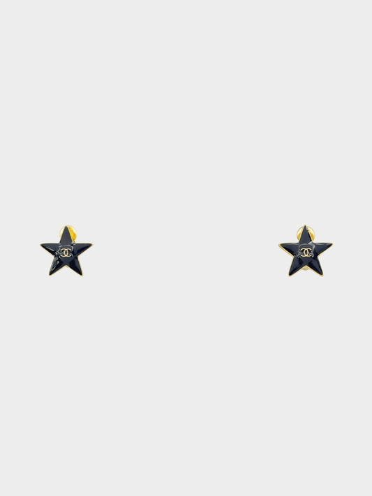 Chanel 2000s Black Gold Coco Star Earrings