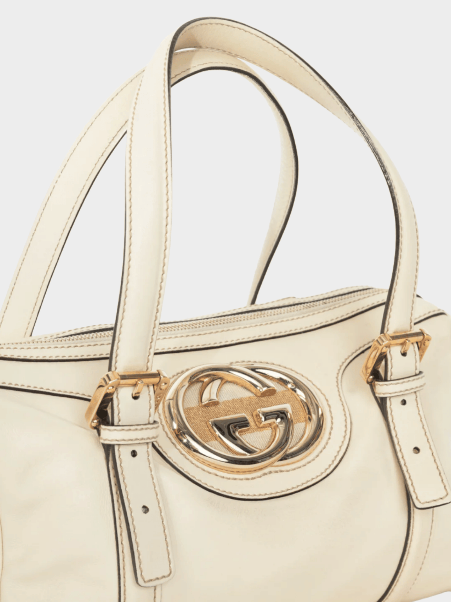 Gucci 2000s Boston Britt Small White Leather GG Handbag