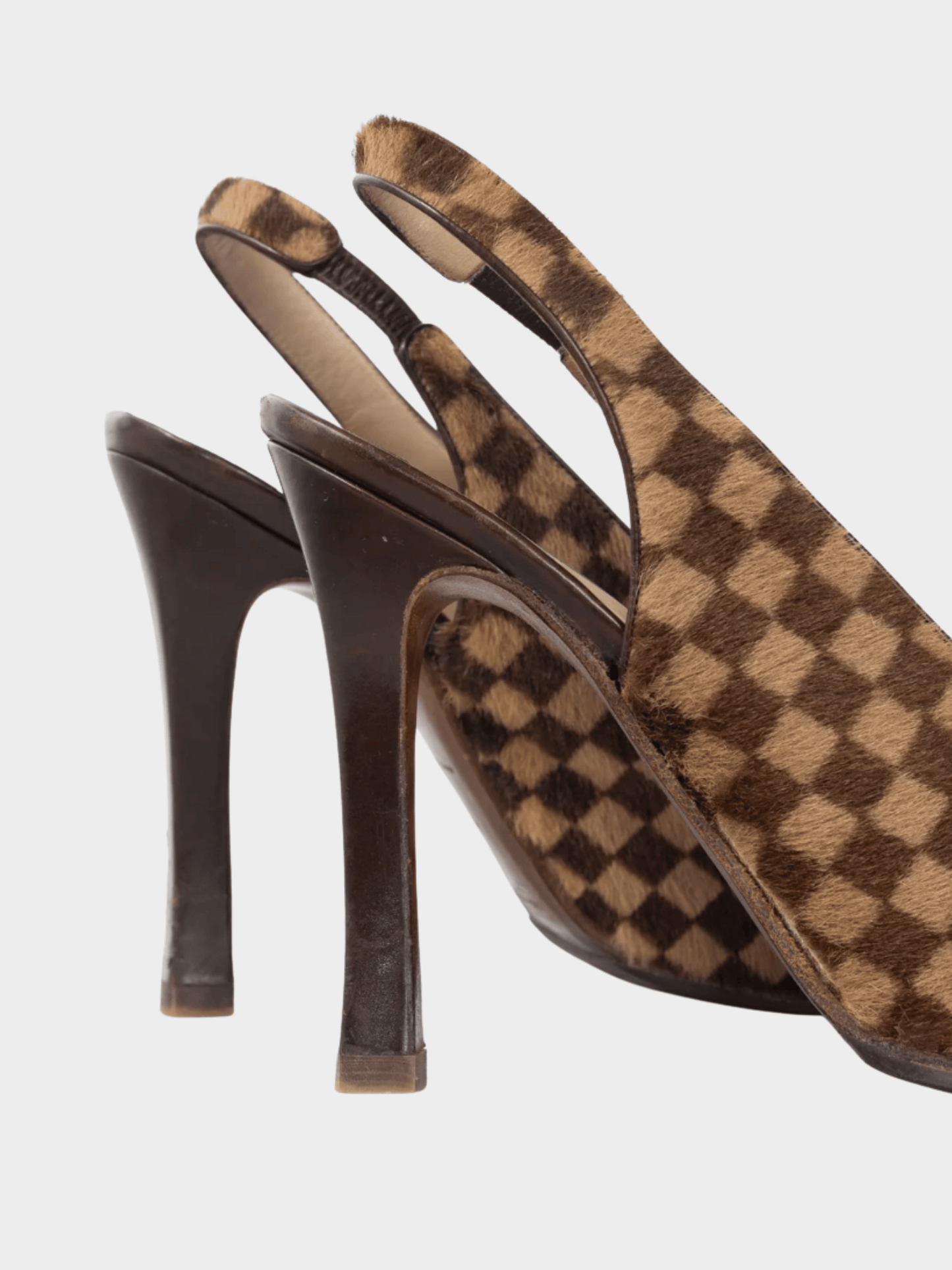 Louis Vuitton 1999 Brown Damier Ebene Calf-Hair Slingback Pumps