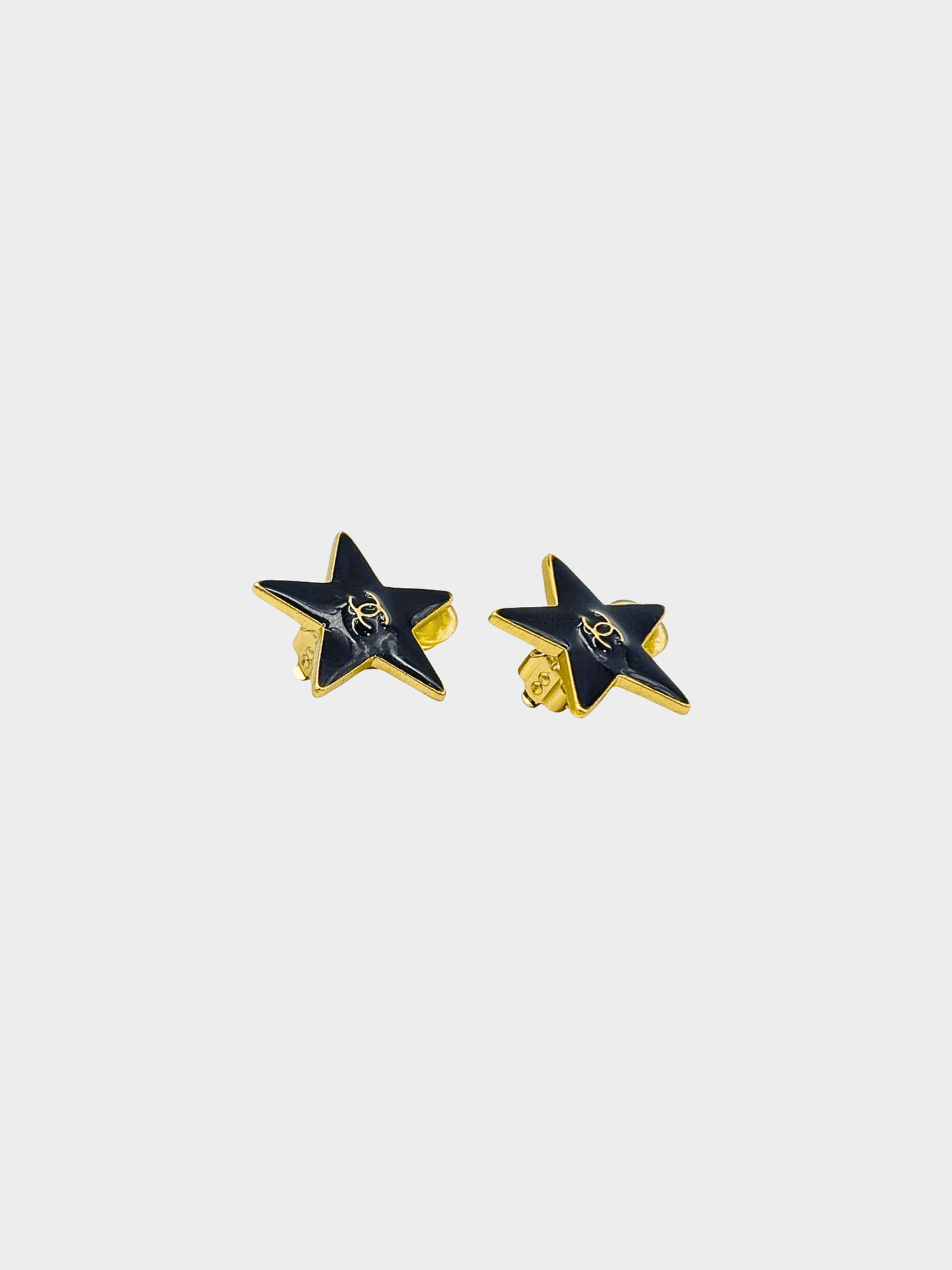 Chanel 2000s Black Gold Coco Star Earrings