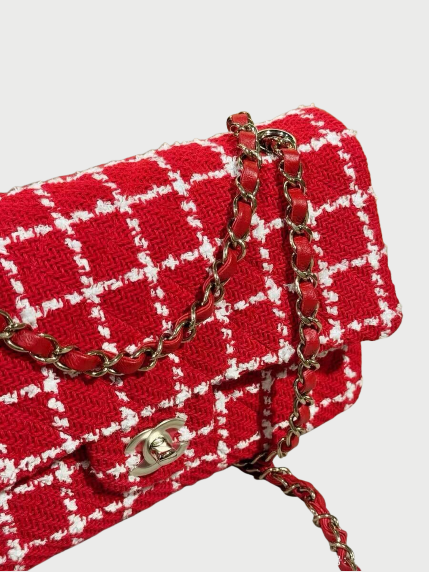 Chanel 2020s Red Tweed Double Flap Classic Bag