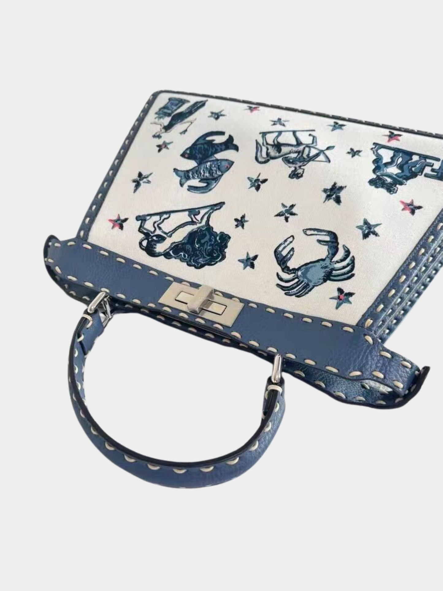 Fendi 2020s Blue and White Peekaboo ISeeU Limited Edition Aries Zodiac Bag