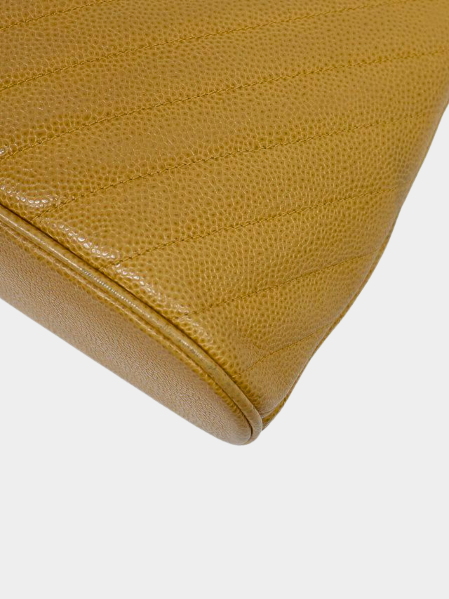 Chanel Early 1990s Beige Caviar Leather Chevron Stitch Tassel Handbag