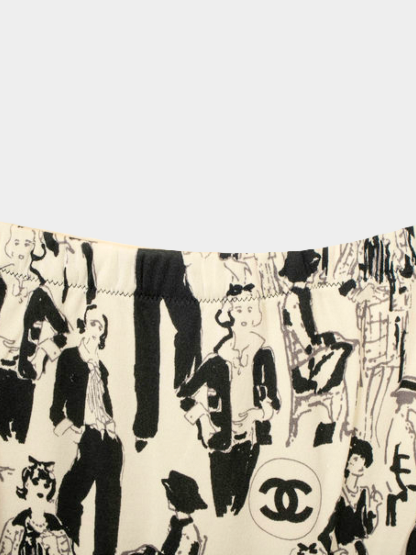 Chanel SS 2003 Black and White Silk Silhouette Skirt