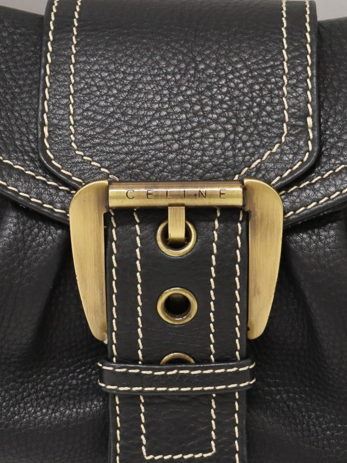 Celine 2000s Black Leather Logo Hardware One-Shoulder Bag
