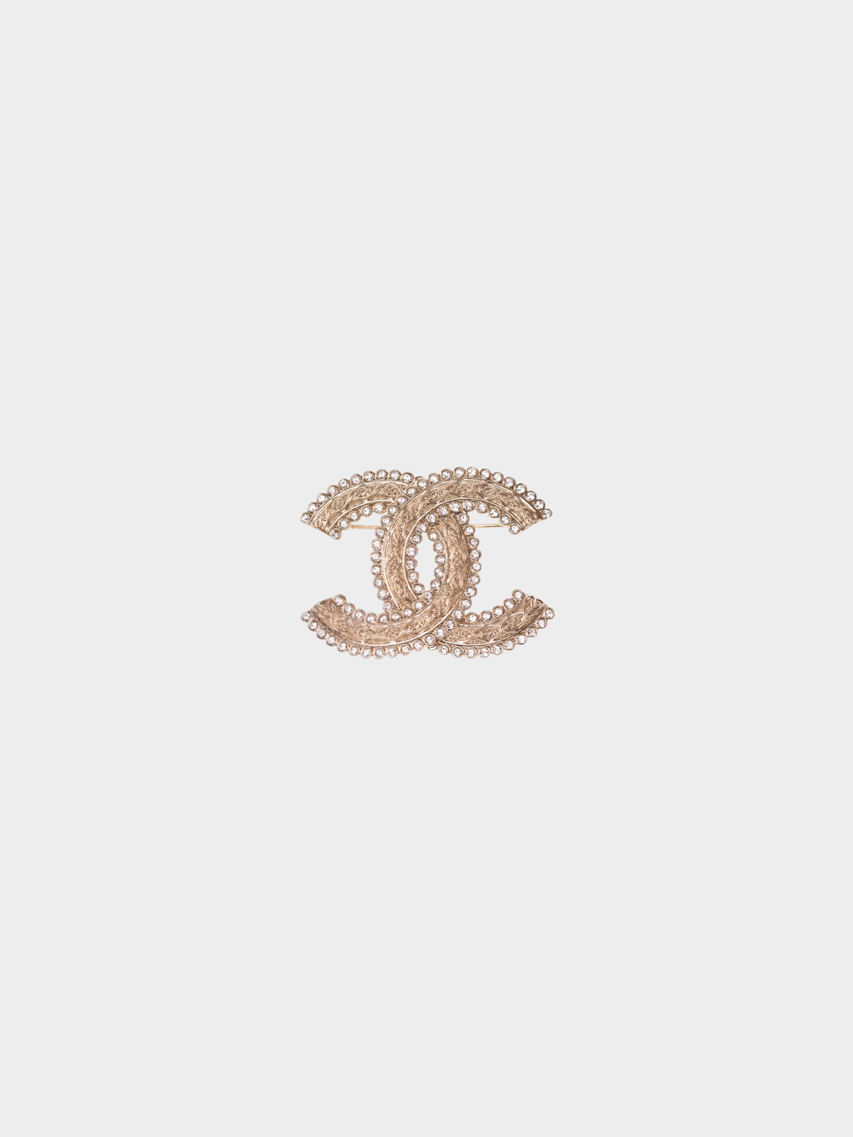 Chanel 2000s Gold Metal Rhinestone CC Brooch