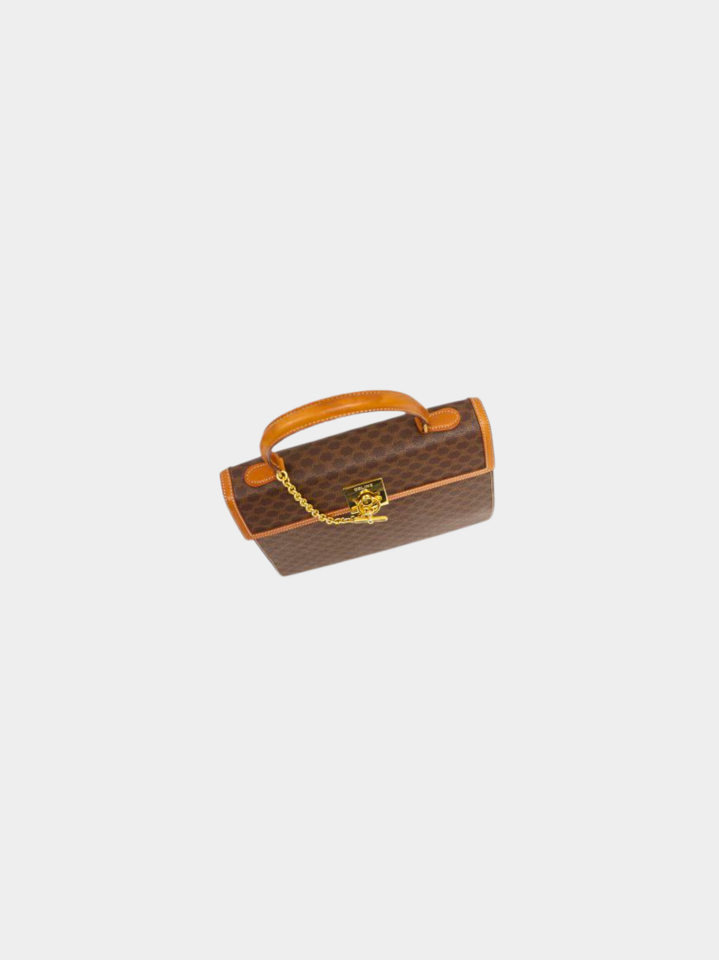 Celine 1990s Brown Macadam PVC and Leather Gancini Hardware Handbag