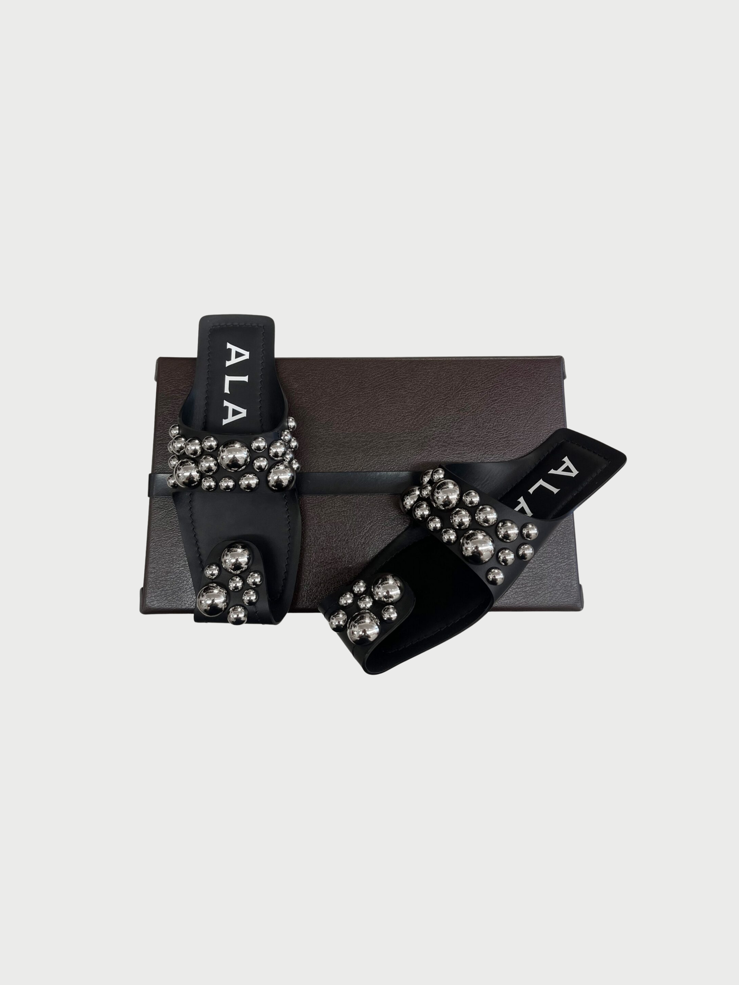 Alaïa 2020s Black Leather Embellished Folded Sandals