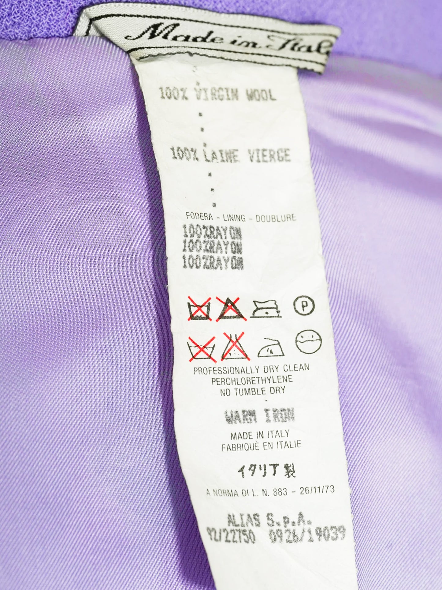 Gianni Versace FW 1992 Lilac Virgin Wool Jacket and Skirt Set