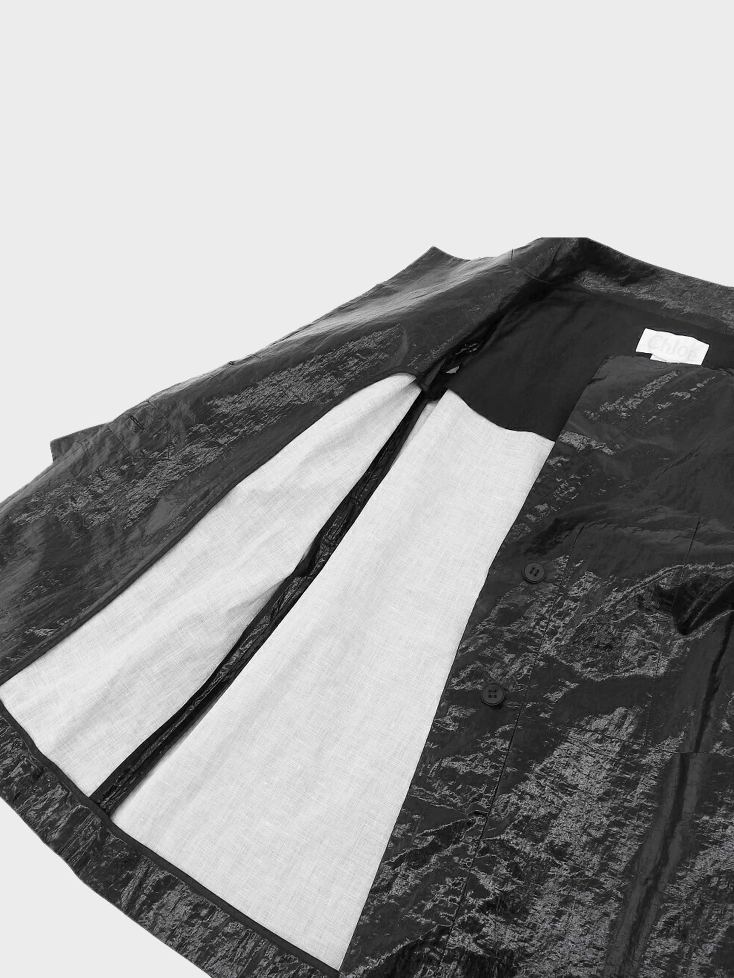 Chloé 2008 Black Linen-blend Belted Wrap Coat