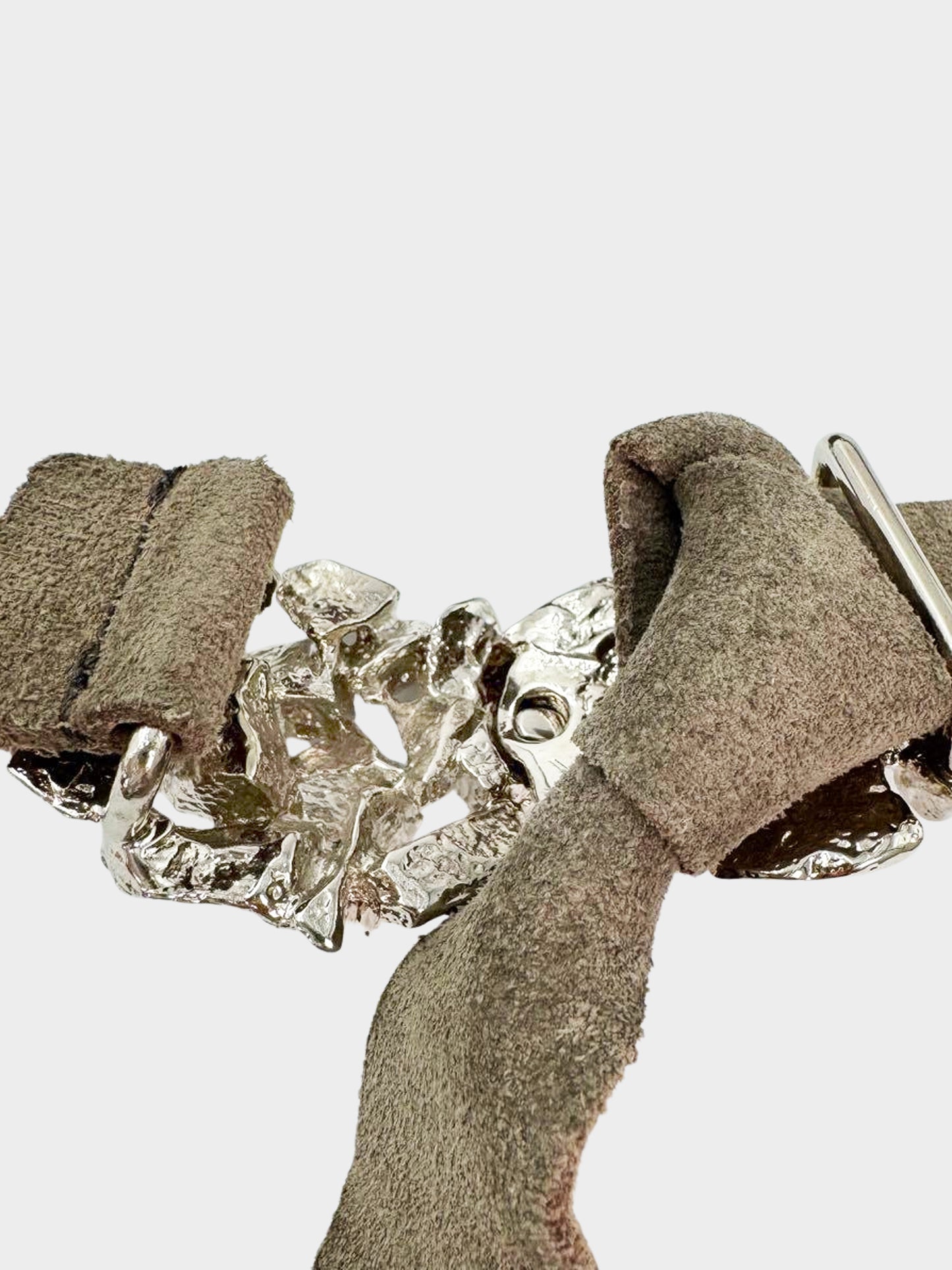 Yves Saint Laurent 1990s Rare Brown Suede and Silver Metal Buckle Belt
