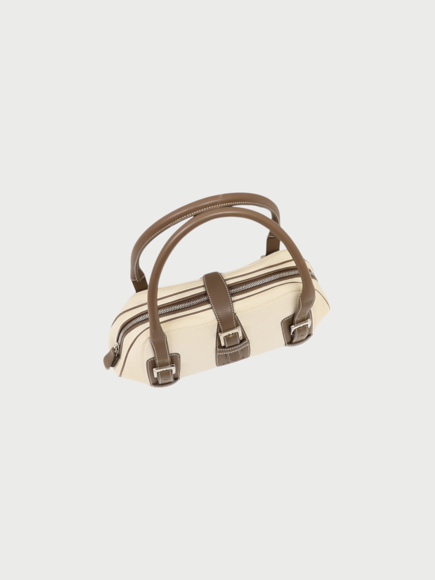 Loewe 2000s White Gray Canvas Leather Senda Bag
