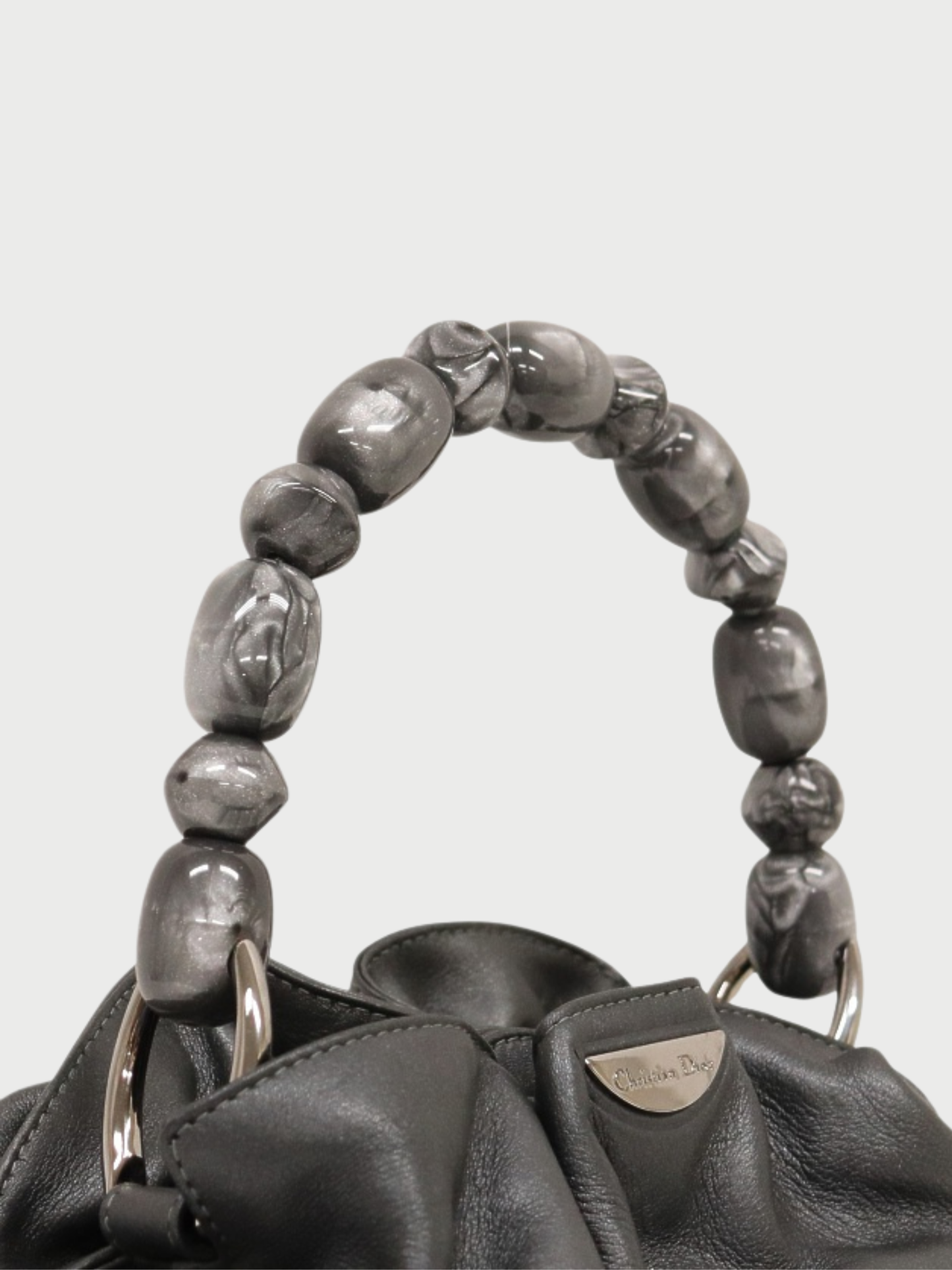 Christian Dior 2000s Gray Leather Maris Pearl Handbag