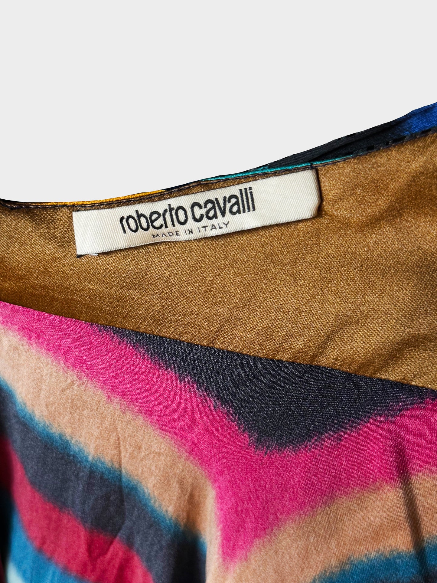 Roberto Cavalli Resort 2020 Multicolor Striped Long Dress and Trench Coat Set