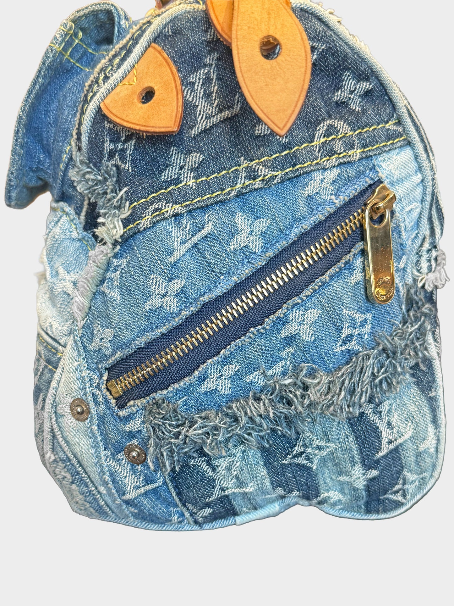 Louis Vuitton 2007 Limited Edition Blue Denim Patchwork Monogram Speedy Bag