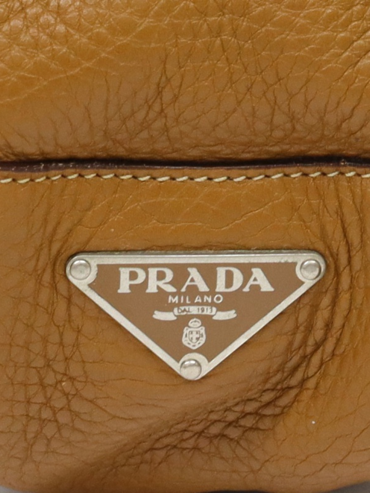Prada 2000s Brown Leather Triangle Logo Hardware One-Shoulder Bag