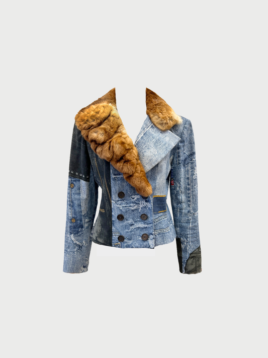 Christian Dior 2001 Galliano Denim Trompe l’Oeil Fur Collar Jacket
