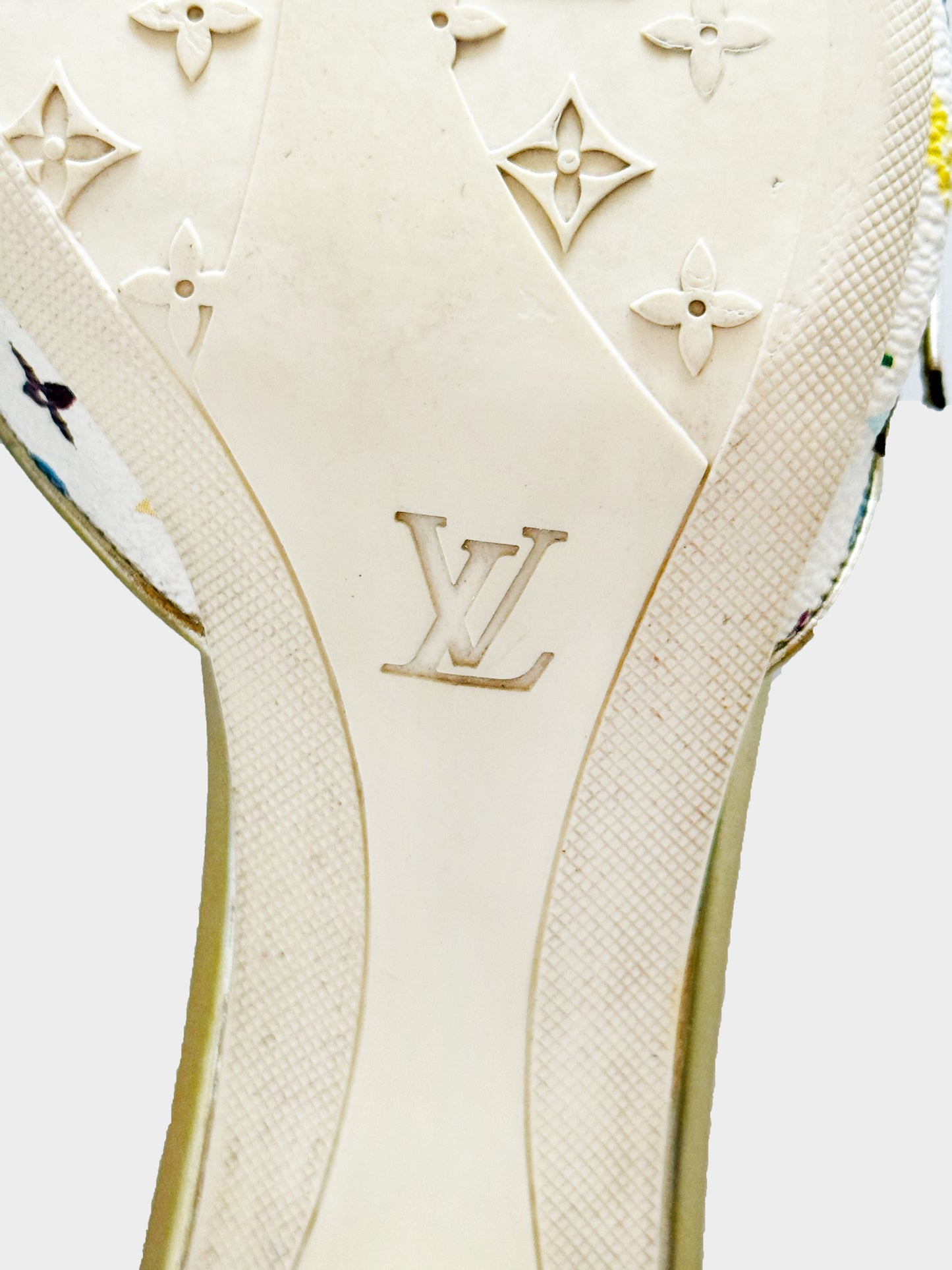 Louis Vuitton 2000s Gold and White Multicolor Monogram Slide Sandals