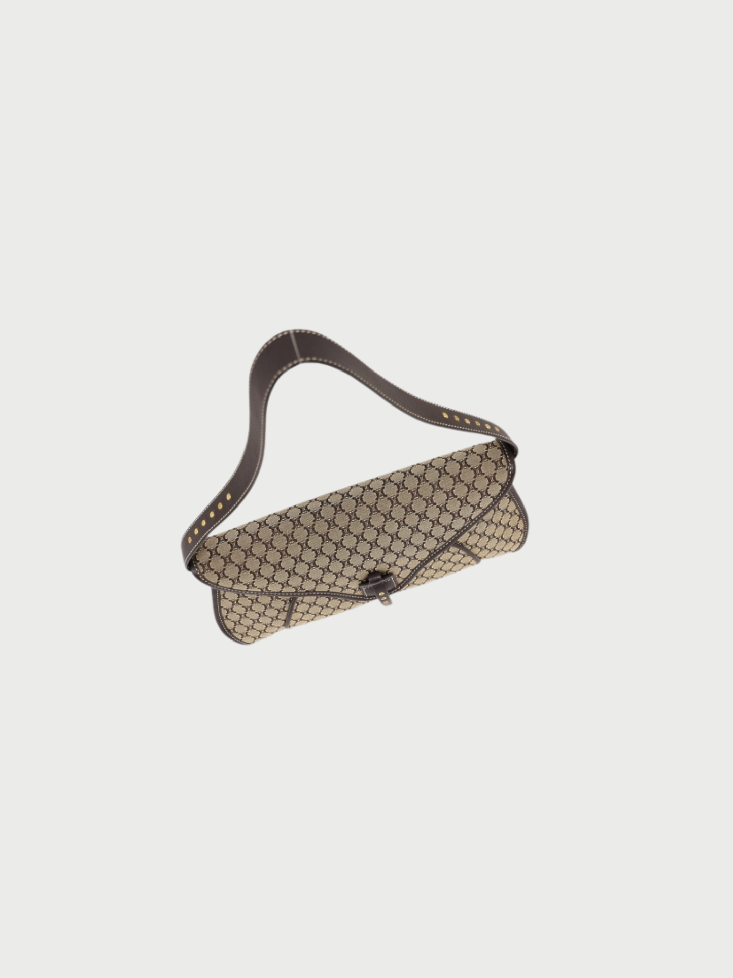 Celine 2000s Beige Brown Macadam Canvas Leather Shoulder Bag