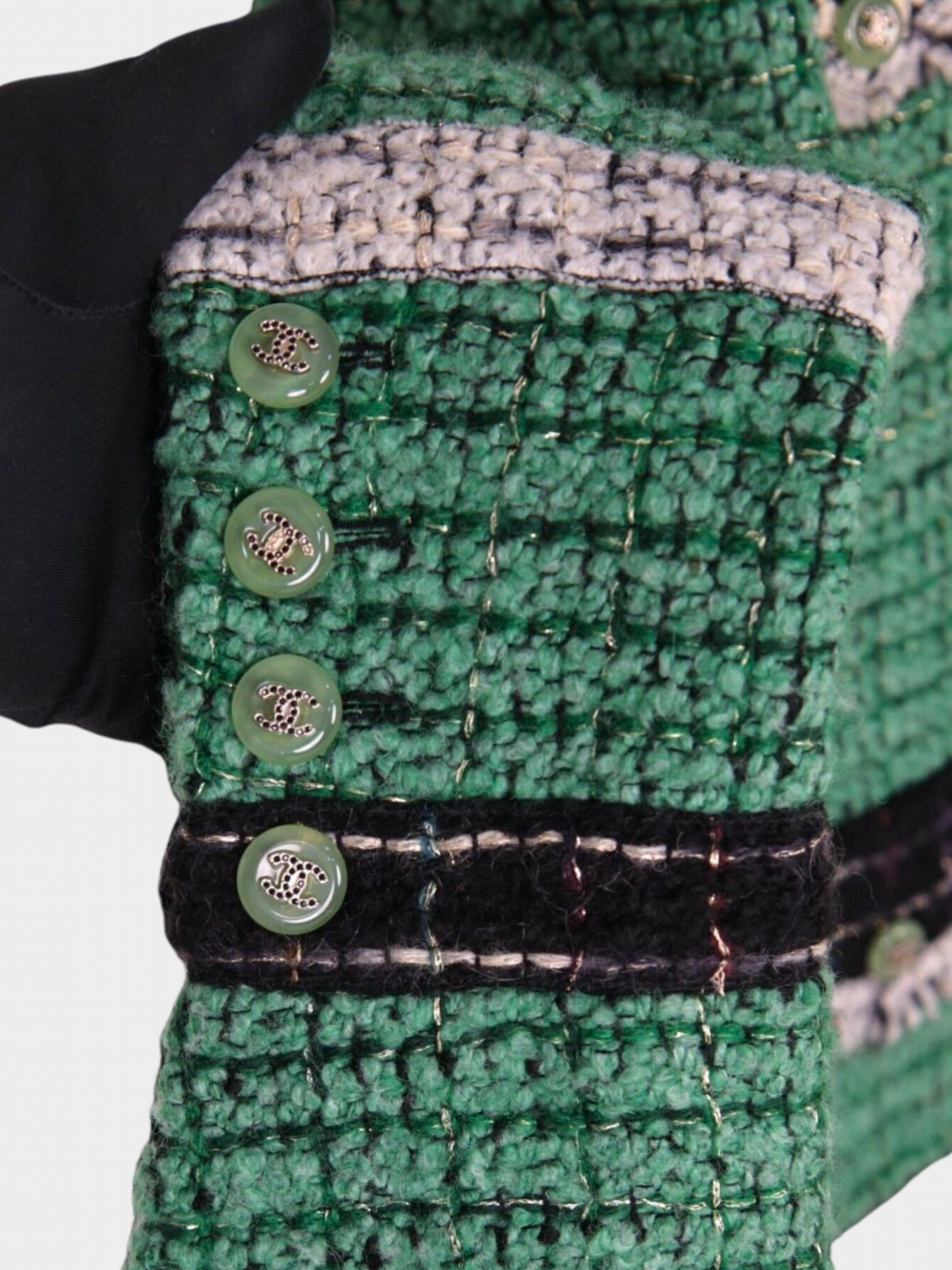 Chanel 2000s Green Bouclé Tweed Color-Block Four-Pocket Jacket